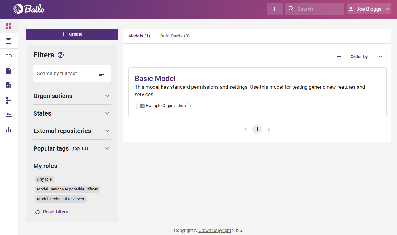 Bailo shows a collection of models in a marketplace