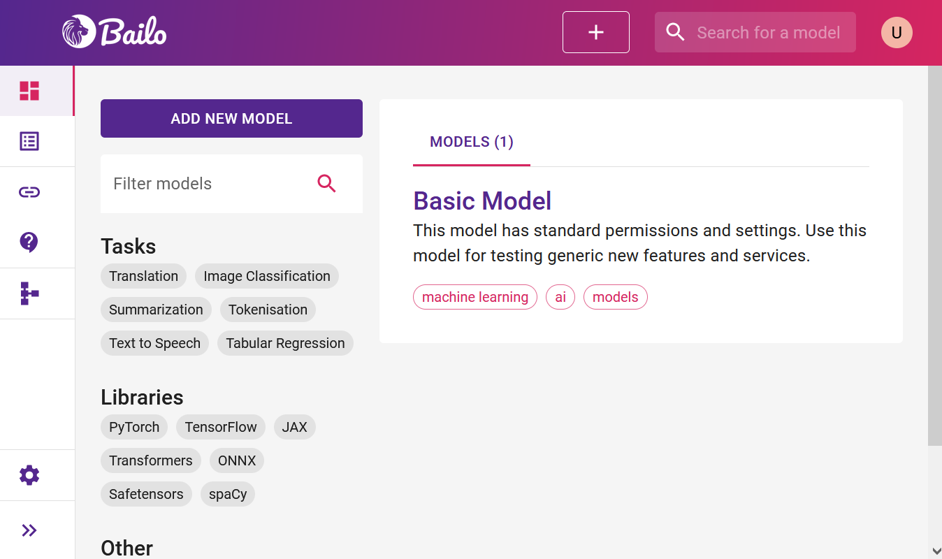 Bailo shows a collection of models in a marketplace