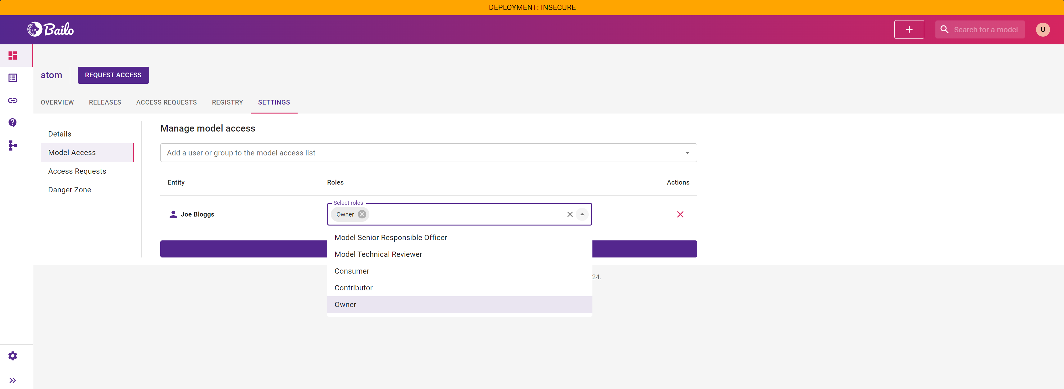 selecting user model roles