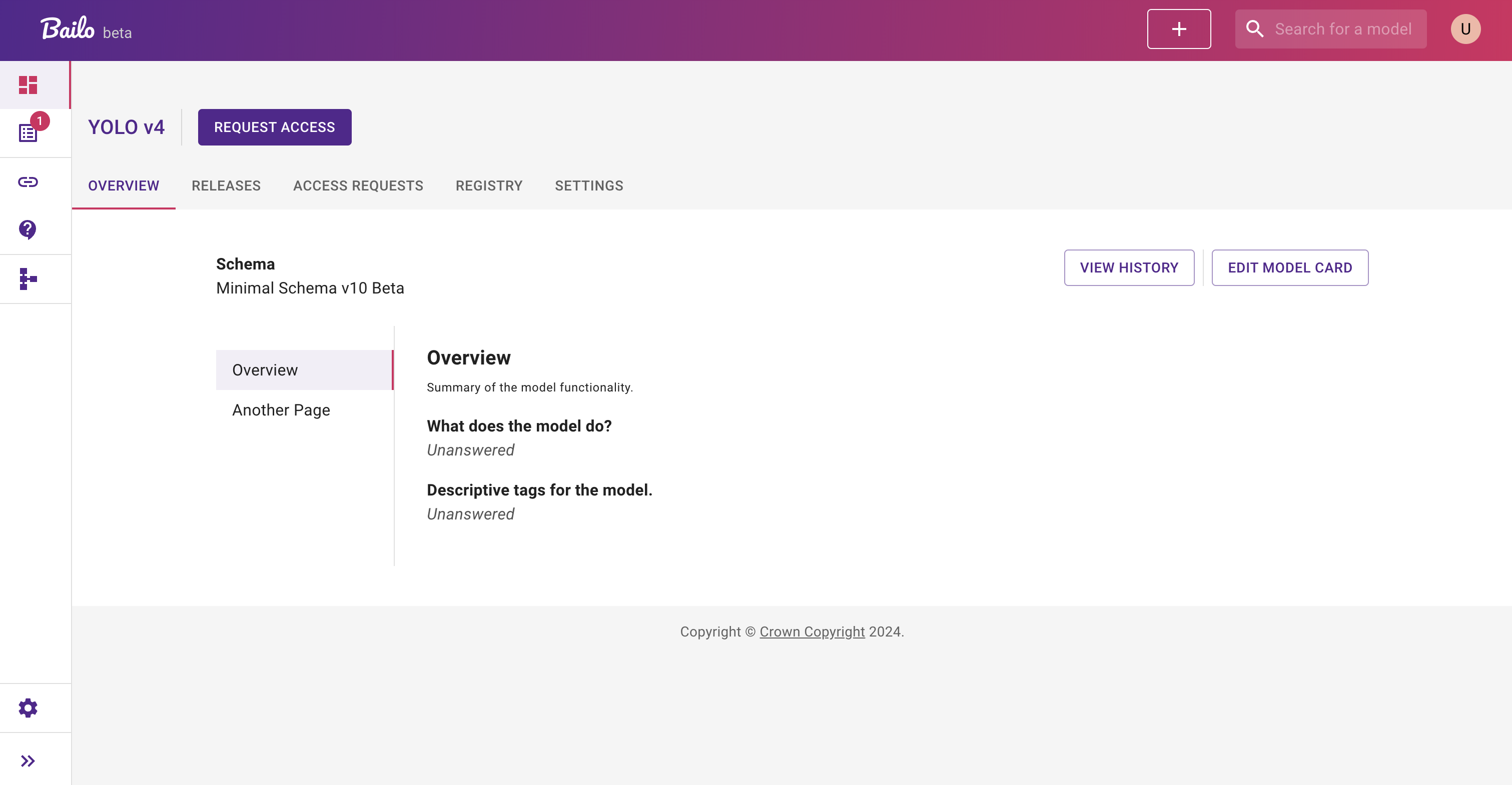 model view with request access button