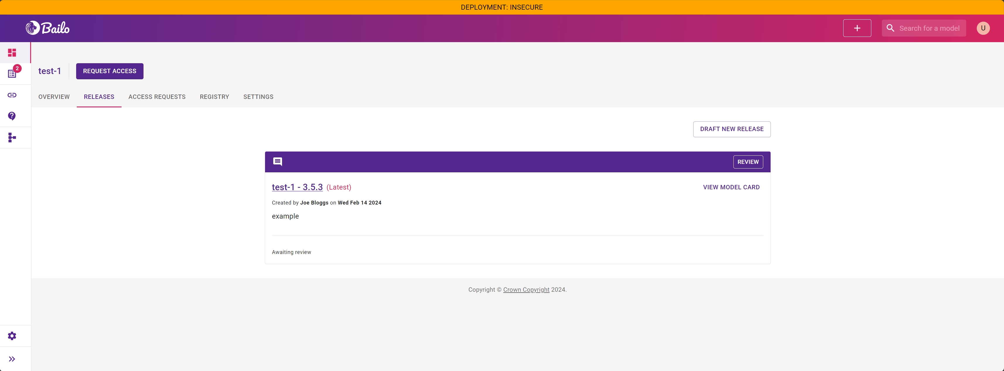 releases page showing release with review banner visually attached