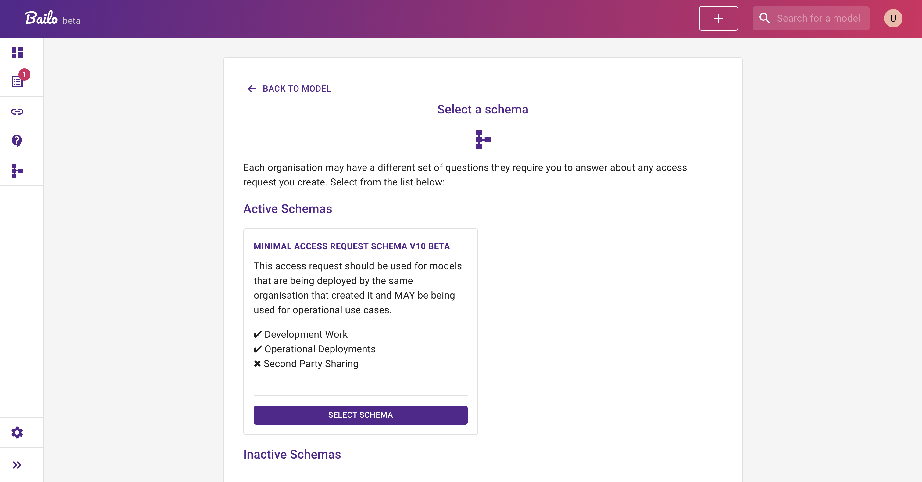 access request schema selection