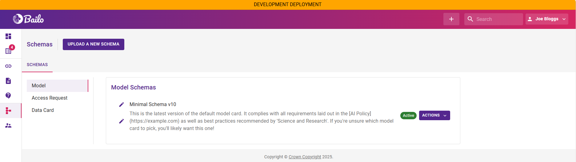 upload new schema page with upload button